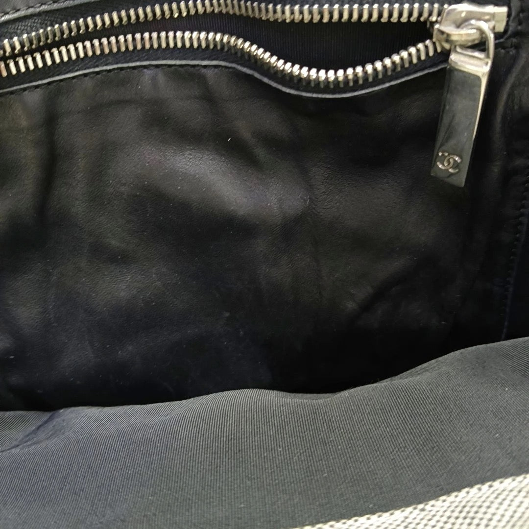 Chanel Grey Camellia Canvas Tote Bag With Chain Straps