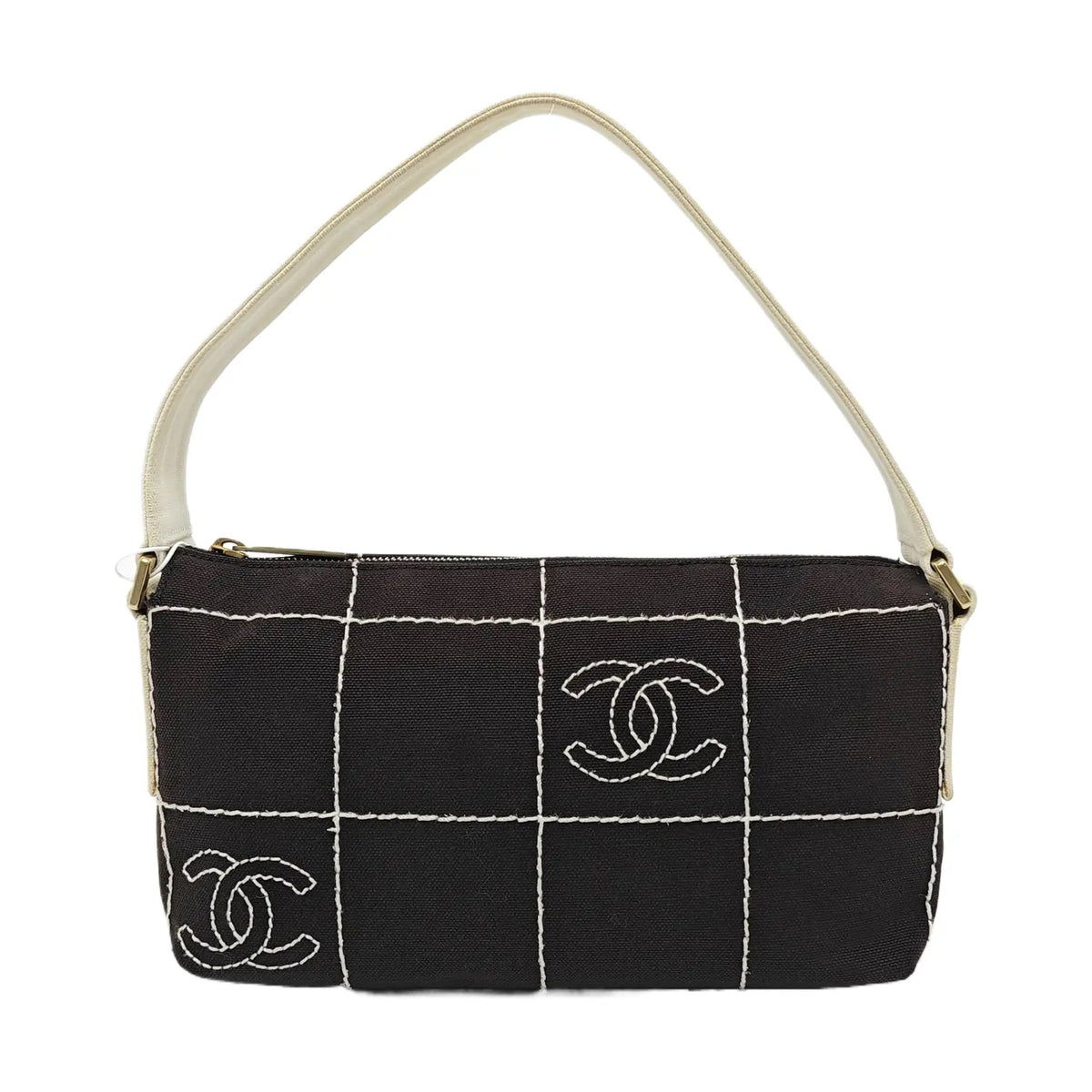 Chanel Black Canvas Shoulder Bag
White Stitching Gold Hardware