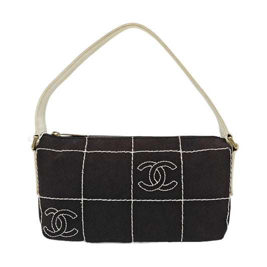 Chanel Black Canvas Shoulder Bag
White Stitching Gold Hardware