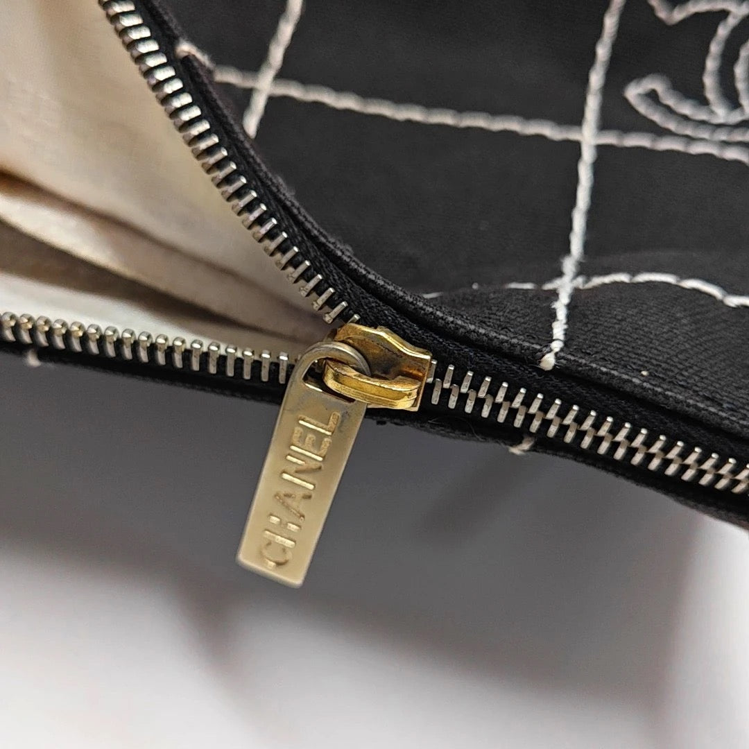 Chanel Black Canvas Shoulder Bag
White Stitching Gold Hardware