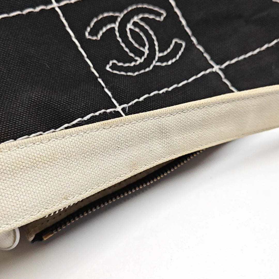Chanel Black Canvas Shoulder Bag
White Stitching Gold Hardware