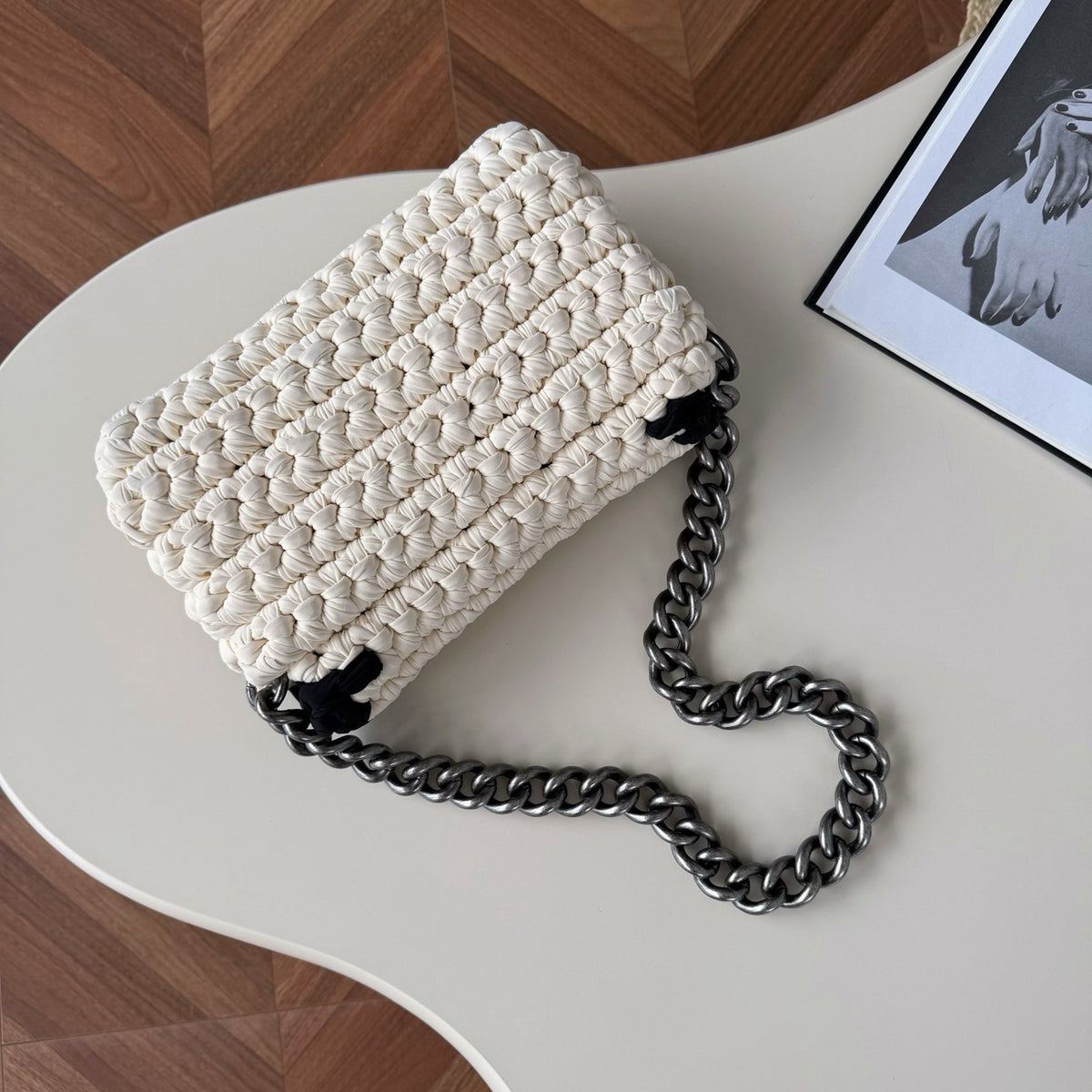 Chanel 2014 Neoprene Fancy Crochet Flap shoulder bag