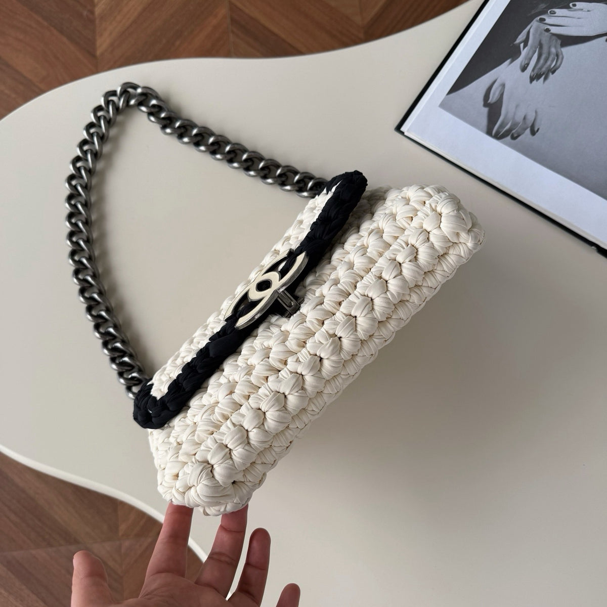 Chanel 2014 Neoprene Fancy Crochet Flap shoulder bag
