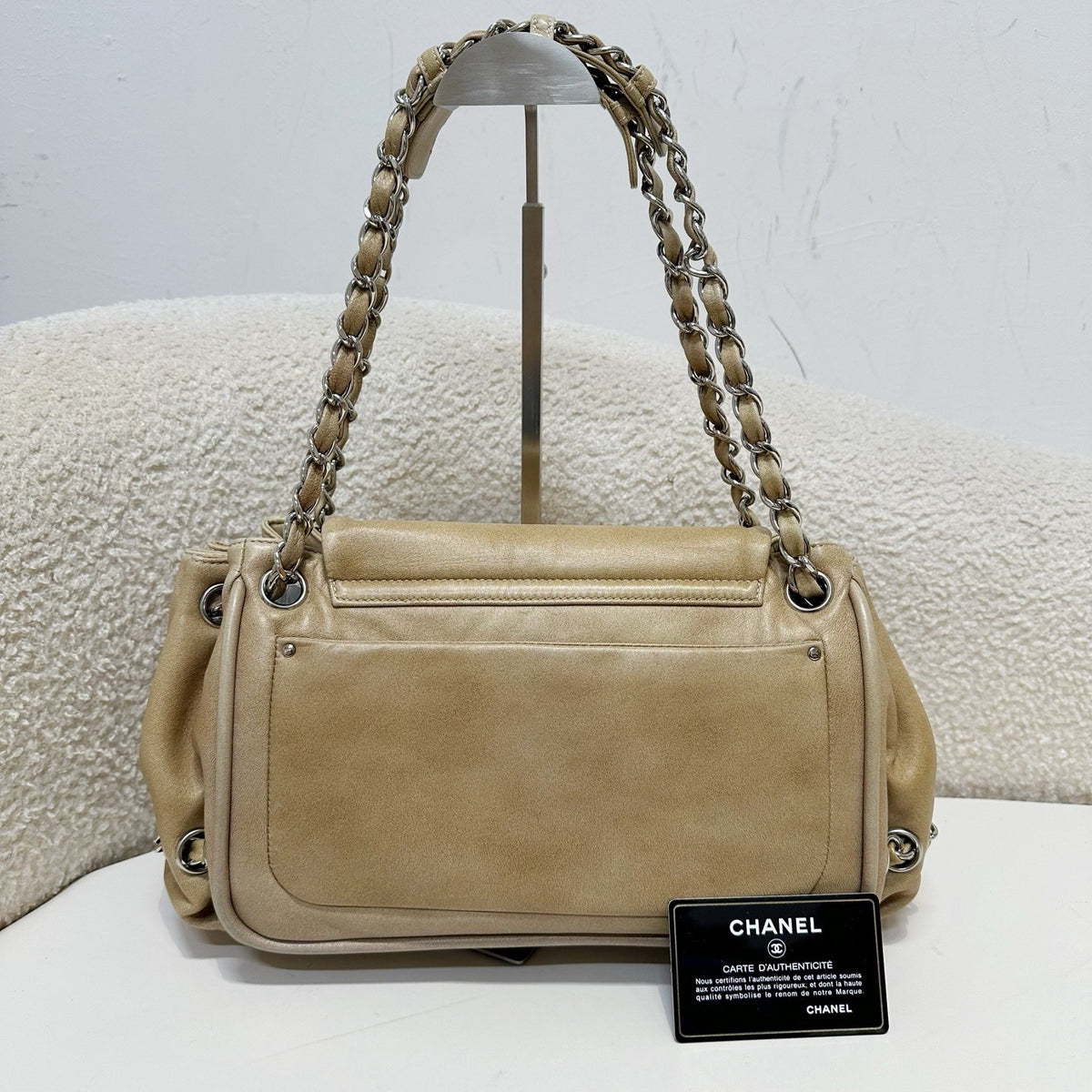 Chanel COCO Mark Chain Shoulder Bag Leather Gray Silver CC Brown Silvery