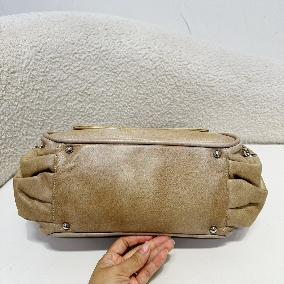 Chanel COCO Mark Chain Shoulder Bag Leather Gray Silver CC Brown Silvery