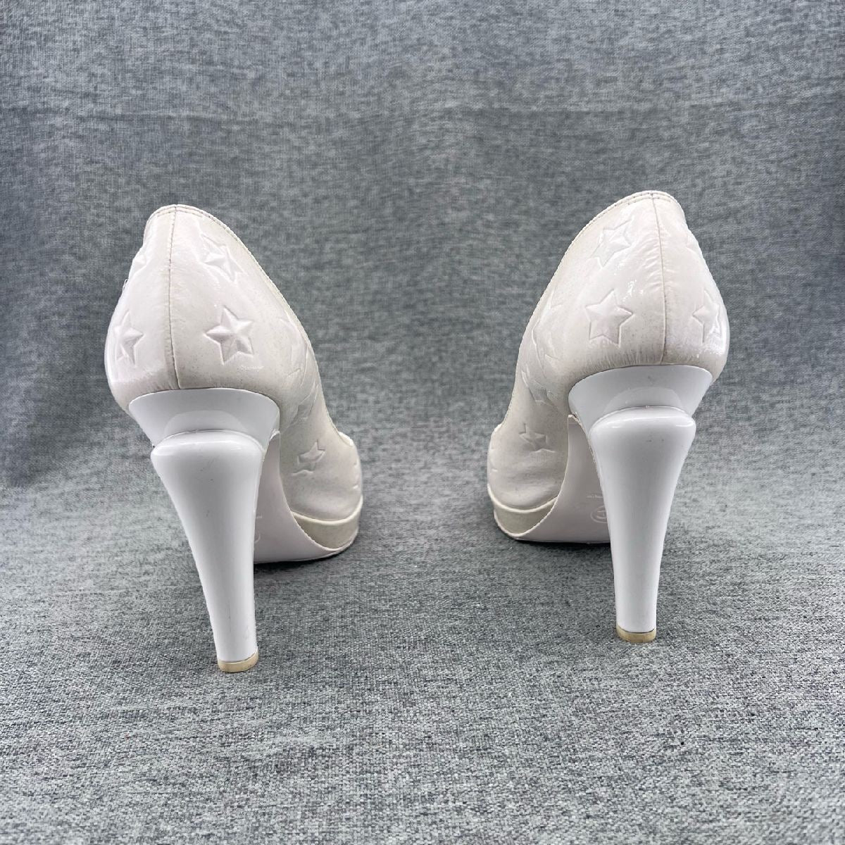 Chanel White Glitter Patent Leather Crystal CC Star Pumps-38