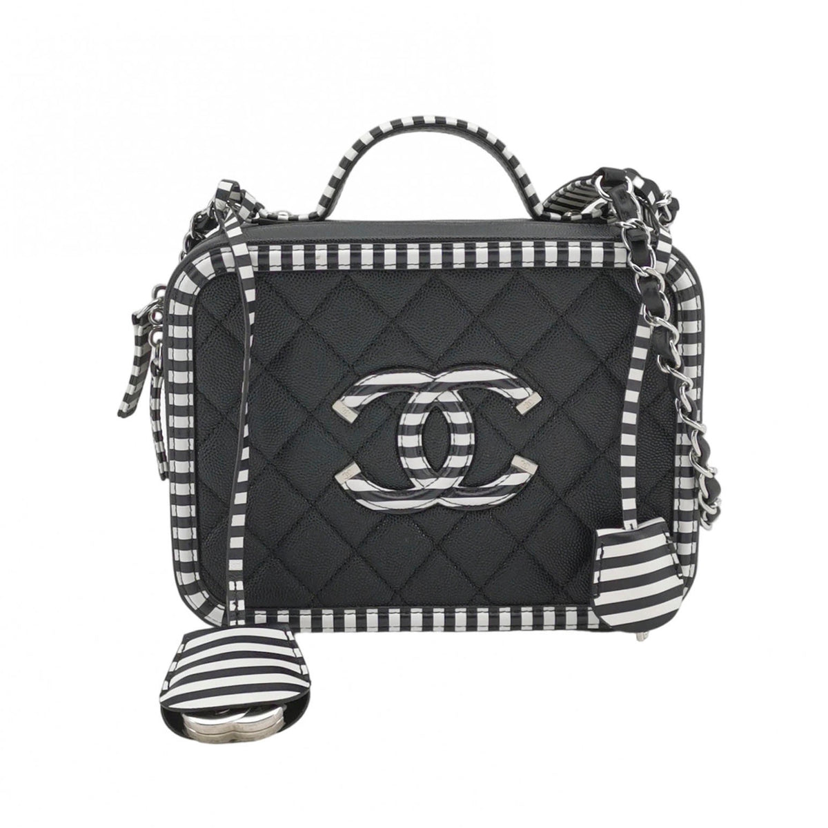 Chanel 2019 Small Caviar Striped CC Filigree Vanity Case satchel