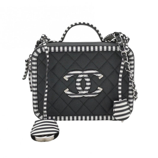 Chanel 2019 Small Caviar Striped CC Filigree Vanity Case satchel
