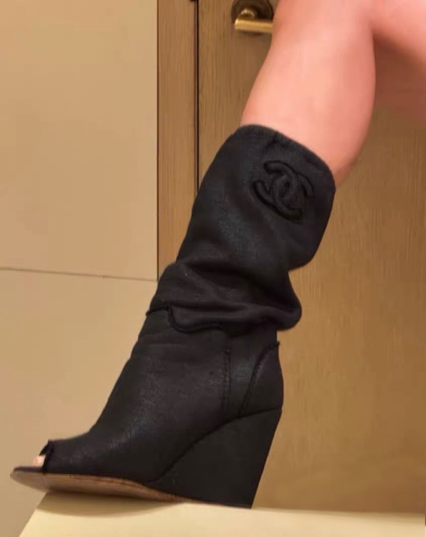 Chanel Peep-Toe Wedge Boot-35.5
